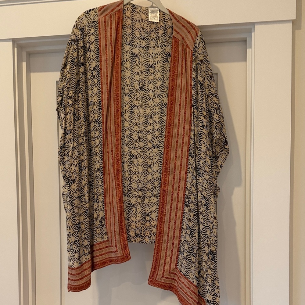Anthropologie Blue and Red Patterned Tunic